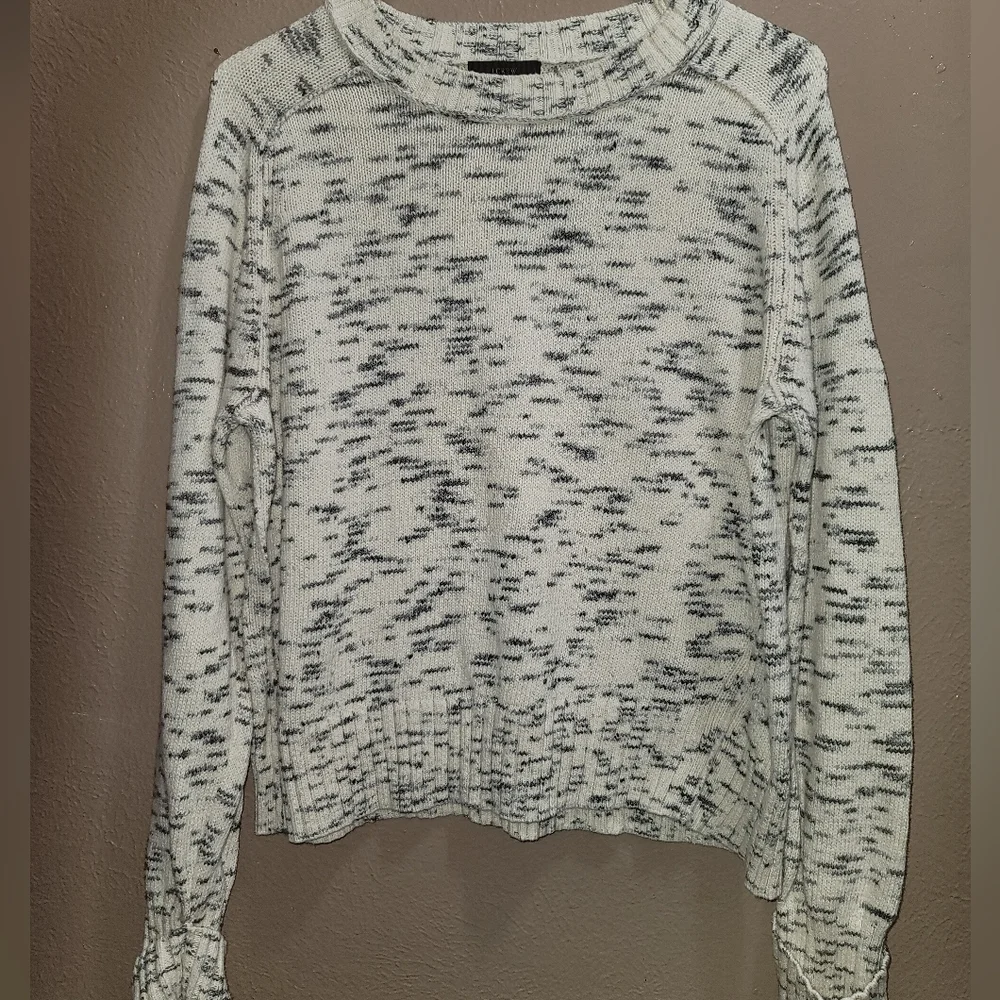 J. Crew Speckled Cotton Sweater Large Ivory Charcoal
